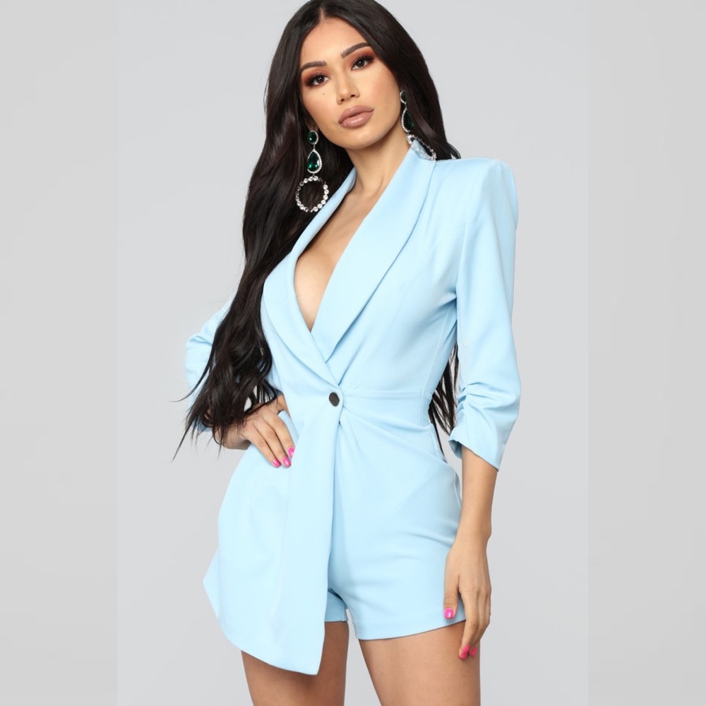 Fashion Nova Light Blue Blazer Romper